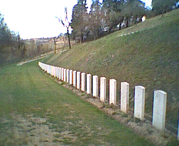 Cimitero di guerra di Gradara: foto di una fila di lapidi.