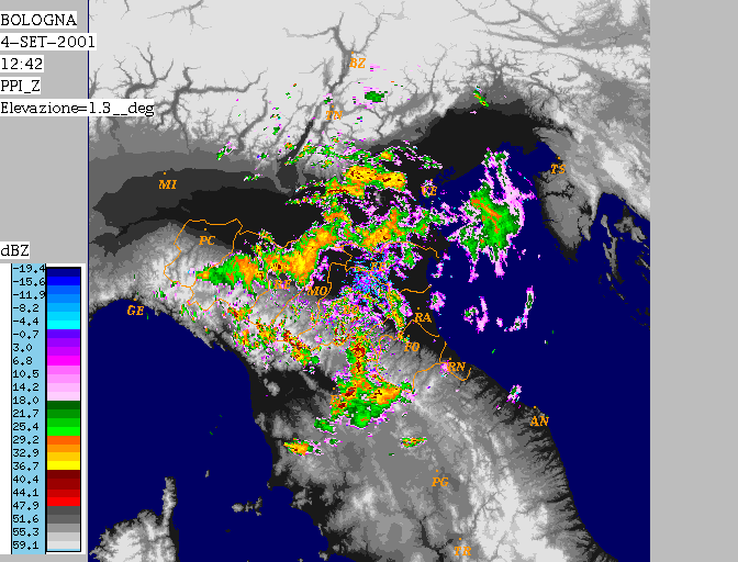 Immagine radar tratta da Arpa Emilia Romagna