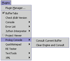 The PrologConsole actions included in the Plugins menu